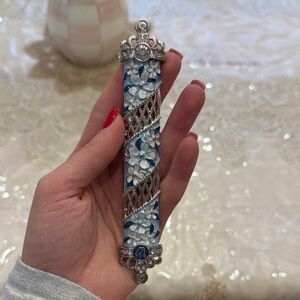 Elegant Silver and Blue Floral MEZUZAH